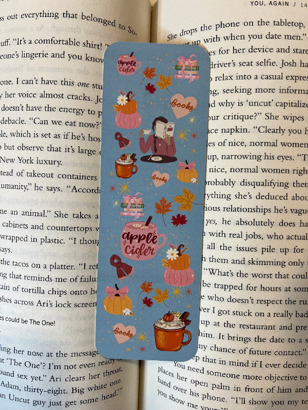 Decorative bookmark with autumn-themed illustrations bookmark